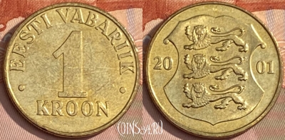 Эстония 1 крона 2001 года, KM# 35, 373t-077