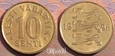 Эстония 10 сентов 1998 года, KM# 22, 104c-059