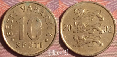Эстония 10 сентов 2002 года, KM# 22, 155j-023