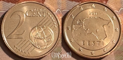 Эстония 2 евроцента 2011 года, KM# 62, UNC, s512s-093
