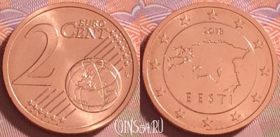 Эстония 2 евроцента 2018 года, KM# 62, UNC, 274j-010