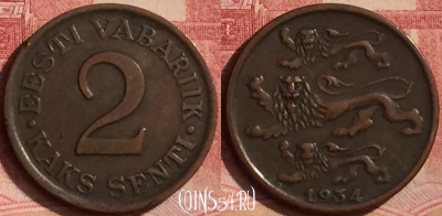 Эстония 2 сента 1934 года, KM# 15, 074l-143