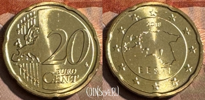 Эстония 20 евроцентов 2018 года, KM# 65, UNC, 508s-078