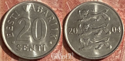 Эстония 20 сентов 2004 года, KM# 23a, 478р-073