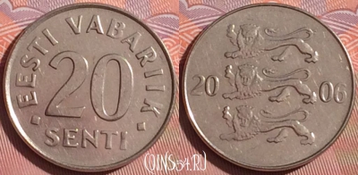 Эстония 20 сентов 2006 года, KM# 23a, 055i-072