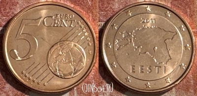Эстония 5 евроцентов 2011 года, KM# 63, UNC, 507s-068