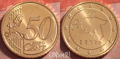 Эстония 50 евроцентов 2018 года, KM# 66, UNC, 137k-004