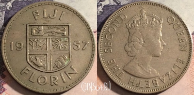Фиджи 1 флорин 1957 года, KM# 24, 168-113