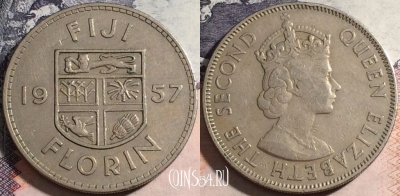Фиджи 1 флорин 1957 года, KM# 24, a091-032