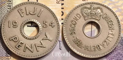 Фиджи 1 пенни 1954 года, KM# 21, 152-014