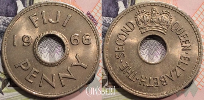 Фиджи 1 пенни 1966 года, KM# 21, 128-064