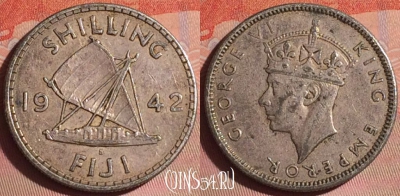 Фиджи 1 шиллинг 1942 года Ag, KM# 12a, 051i-183