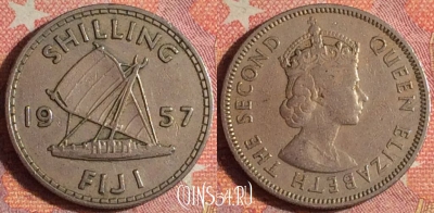 Фиджи 1 шиллинг 1957 года, KM# 23, 372-061