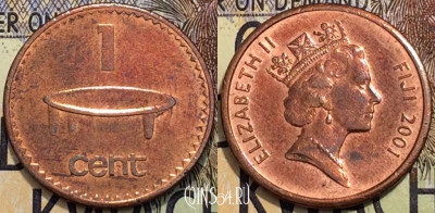 Фиджи 1 цент 2001 года, KM 49a, 118-090