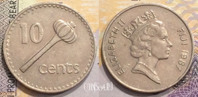 Фиджи 10 центов 1987 года, KM# 52, 153-107