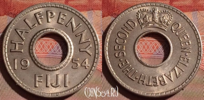 Фиджи 1/2 пенни 1954 года, KM# 20, 076d-142