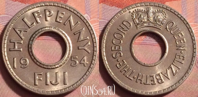 Фиджи 1/2 пенни 1954 года, KM# 20, UNC, 077k-139