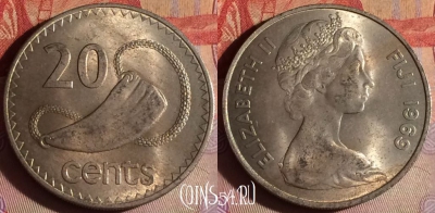 Фиджи 20 центов 1969 года, KM# 31, 338g-050