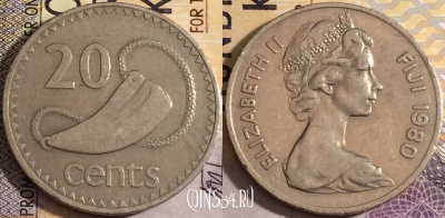 Фиджи 20 центов 1980 года, KM# 31, 158-009