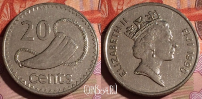 Фиджи 20 центов 1990 года, KM# 53a, 180c-009