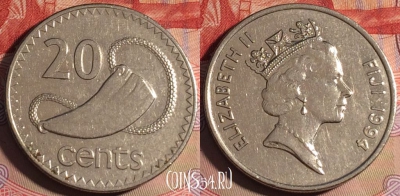 Фиджи 20 центов 1994 года, KM# 53a, 215a-083
