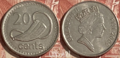 Фиджи 20 центов 2009 года, KM# 121, 482р-126 ♛