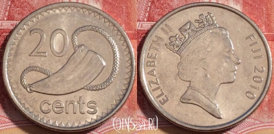 Фиджи 20 центов 2010 года, KM# 121, 254-026