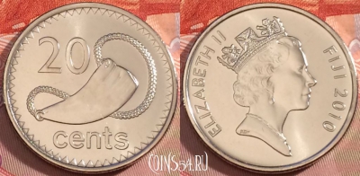 Фиджи 20 центов 2010 года, KM# 121, UNC, 272-127