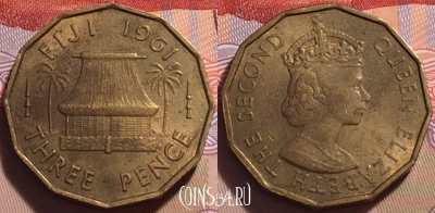 Фиджи 3 пенса 1961 года, KM# 22, 094c-051