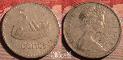 Фиджи 5 центов 1973 года, редкая, KM# 29, 216a-093