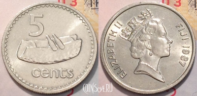 Фиджи 5 центов 1987 года, KM 51, 118-062