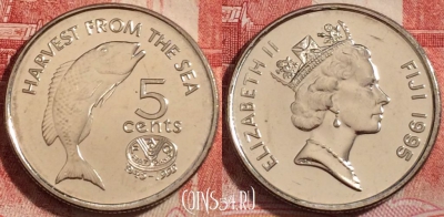 Фиджи 5 центов 1995 года, KM# 77, UNC, 259-032
