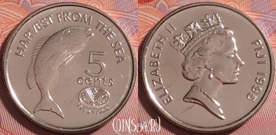 Фиджи 5 центов 1995 года, KM# 77, UNC, 289j-110