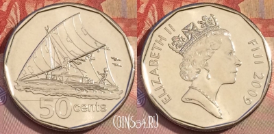 Фиджи 50 центов 2009 года, KM# 122, UNC, 261b-077