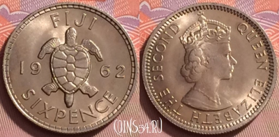 Фиджи 6 пенсов 1962 года, KM# 19, UNC, 122j-010