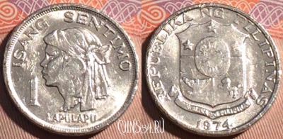 Филиппины 1 сентимо 1974 года, KM# 196, 194a-004