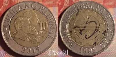 Филиппины 10 писо 2015 г., редкая, KM# 278, 335g-132
