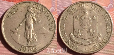 Филиппины 10 сентаво 1960 года, KM# 188, 337i-129