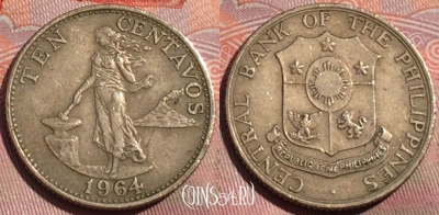 Филиппины 10 сентаво 1964 года, KM# 188, 261a-032