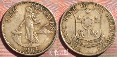 Филиппины 10 сентаво 1964 года, KM# 188, 272a-045