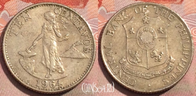 Филиппины 10 сентаво 1964 года, KM# 188, 281a-006