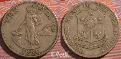 Филиппины 10 сентаво 1964 года, KM# 188, a158-033