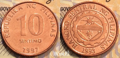 Филиппины 10 сентимо 1997 года, KM 270, 115-008