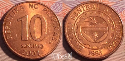 Филиппины 10 сентимо 2001 года, KM# 270, 194a-001