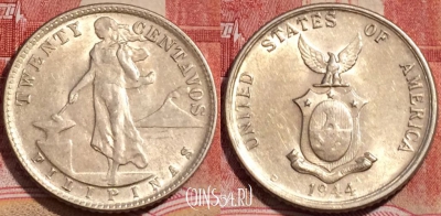 Филиппины 20 сентаво 1944 года, Ag, KM# 182, 225-043 ♛