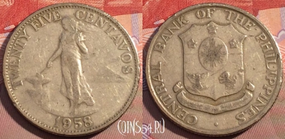 Филиппины 25 сентаво 1958 года, KM# 189, 101b-054