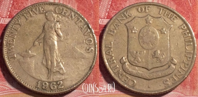 Филиппины 25 сентаво 1962 года, KM# 189, 060c-070