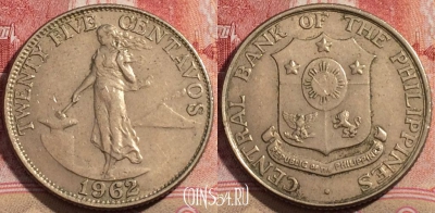 Филиппины 25 сентаво 1962 года, KM# 189, 212-045