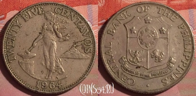 Филиппины 25 сентаво 1964 года, KM# 189, 055i-040