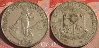 Филиппины 25 сентаво 1964 года, KM# 189, 120b-067